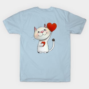 Cat with Two Hearts - funny illustration for cat lovers T-Shirt